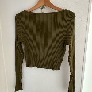 H&M Olive Ribbed Ballet Neck Sweater